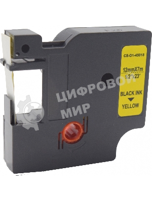 Картридж ленточный Cactus CS-D1-45018 12мм, черный шрифт, желтый фон, 7м для DYMO LM 160, 210D, 280, PnP, 420P, 500 TS; Rhino Pro 6000, 5200, 4200
