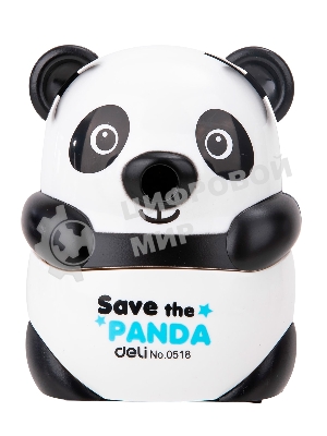 Точилка для карандашей механическая Deli Панда E0518, 1 отверстие, пластик, черный