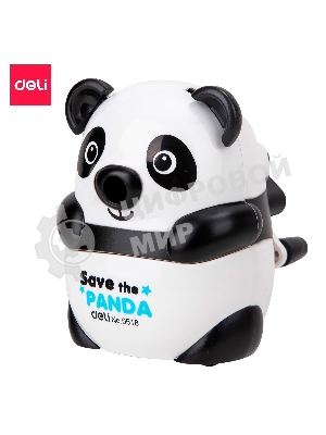 Точилка для карандашей механическая Deli Панда E0518, 1 отверстие, пластик, черный