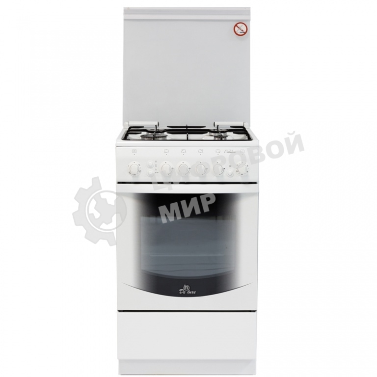 Плита газовая De Luxe 5040.41Г (КР) ЧР белый, конфорок 4 газовых, духовка 43 л, 50 см x 85 см x 50 см