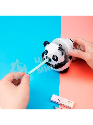 Точилка для карандашей механическая Deli Панда E0518, 1 отверстие, пластик, черный