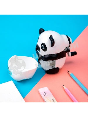 Точилка для карандашей механическая Deli Панда E0518, 1 отверстие, пластик, черный