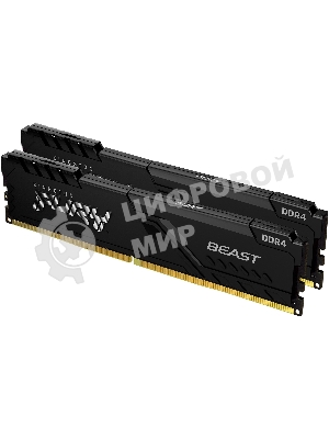 Оперативная память Kingston Fury Beast, DDR4, 16GB (2x8GB), 3200MHz, CL16, DIMM, с радиатором, черный