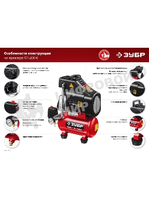 Компрессор воздушный безмасляный, 200 л/мин, 6 л, 1500 Вт, Зубр