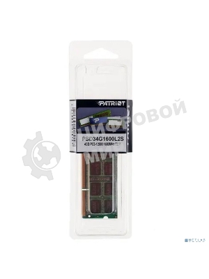 Оперативная память Patriot, DDR3L, 4GB (1x4 GB), 1600 MHz, CL11, SO-DIMM