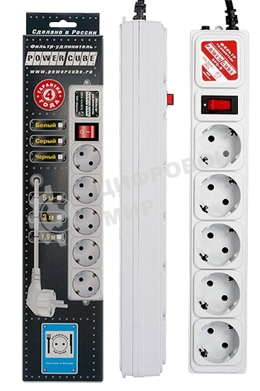 Сетевой фильтр Powercube SPG-B-10 3 м, 5 розеток, серый, коробка