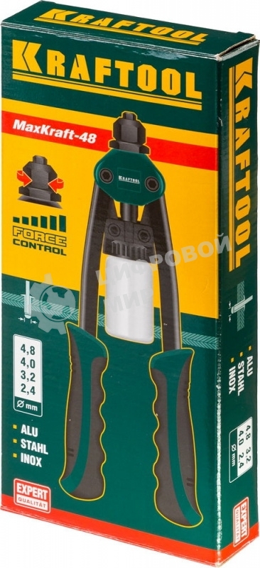 Заклепочник KRAFTOOL 31161двуручный для заклепок из al стали нерж стали d=2.4/3.2/4.0/4.8мм