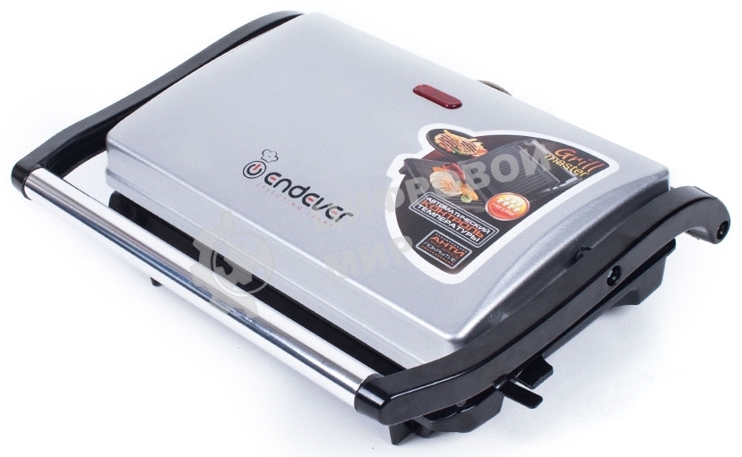 Гриль электрический Endever Grillmaster 115, 1500 Вт, авто терморегулятор, антипригарное покрытие, индикатор нагрева, серебристый/черный