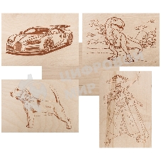 Доски для выжигания Rexant, Набор №1 (воин/динозавр/собака/машина/без рисунка), 148х210 мм (А5), 5 шт., пакет