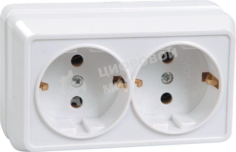 Розетка IEK ERO21-K01-16-DC РС22-3-ОБ 2местн. с з/к 16А откр.уст. ОКТАВА (белый)