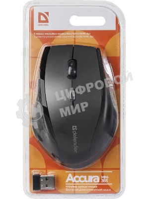 Мышь беспроводная Defender Accura MM-365 черный, 1600 dpi, радиоканал, USB, кнопки - 6