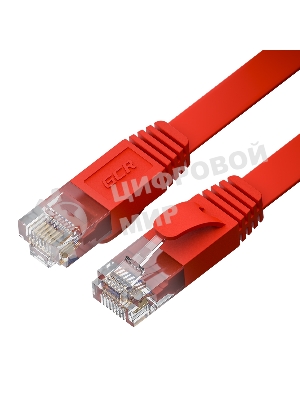 Патч-корд GCR PROF плоский прямой 10.0m, UTP медь cat.6, красный, 30 AWG, ethernet high speed 10 Гбит/с, RJ45, T568B, GCR-52851