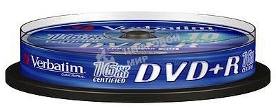 Диск DVD+R Verbatim 4.7Gb 16x Cake Box (10шт) (43498)