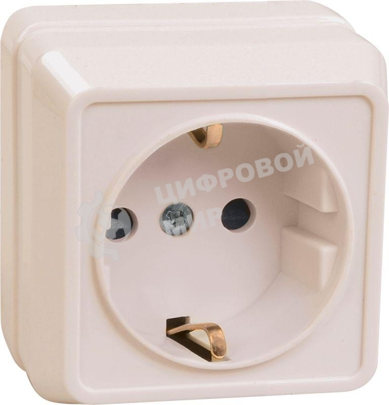Розетка 1-м ОП Октава 16А РС20-3-ОКм с заземл. IP20 крем. IEK ERO11-K33-16-DC