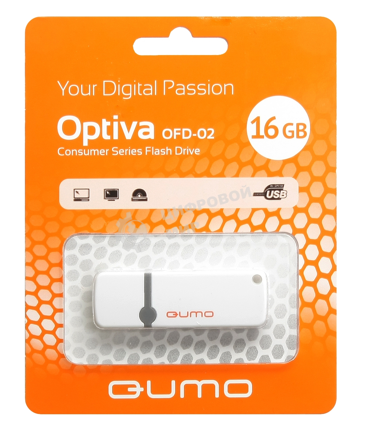 Флешка USB 2.0 QUMO 16Gb Optiva 02 белый QM16GUD-OP2-белый