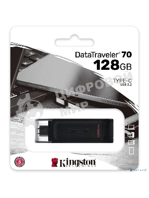 Флешка USB Kingston DataTraveler DT70 (DT70/128Gb), 128Gb, USB Type-C 3.2, R/W 70/45, черный