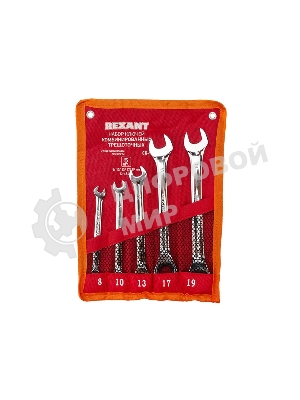 Набор ключей комбинированных трещоточных Rexant (8, 10, 13, 17, 19 мм), 5 шт., CrV, зеркальное хромирование