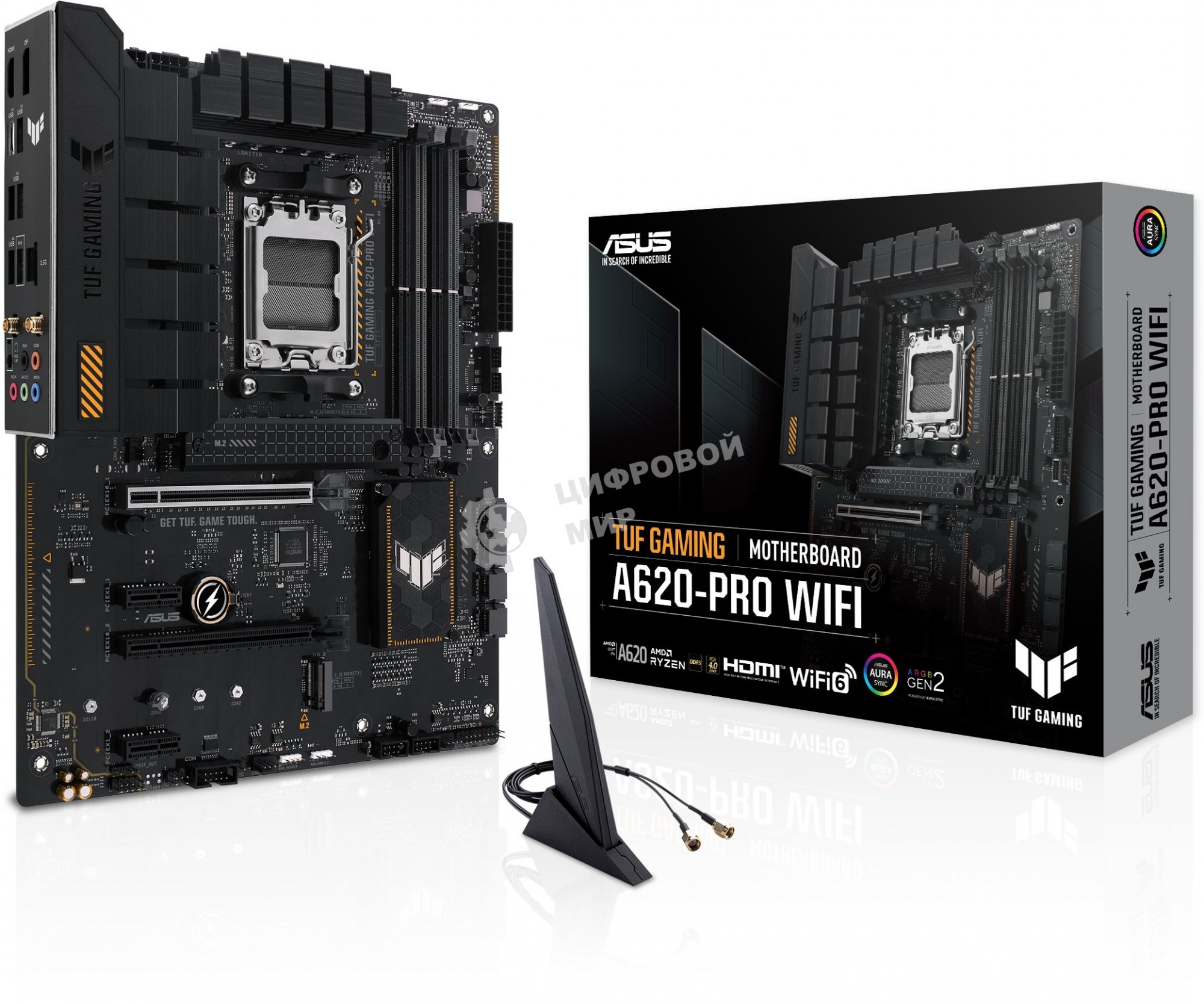 Материнская плата ASUS TUF GAMING A620-PRO WIFI, AM5, AMD A620, 4xDDR5, 4xSATA, 2xM.2, 1xPCI-E 4.0 x16, 1xPCI-E 3.0 x16, 2xPCI-E x1, 1xHDMI, 1xDP, 1x 2.5Gb LAN, 3xUSB-A 2.0, 2xUSB-A 3.2 Gen 2, 1xUSB-C 3.2 Gen 1, 5x3.5 мм, 7.1, ATX