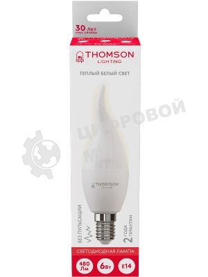 Лампа светодиодная Hiper THOMSON LED TAIL CANDLE 6W 480Lm E14 3000K TH-B2025