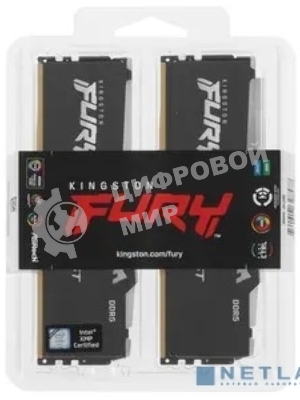 Оперативная память Kingston Fury Beast, DDR5, 64Gb (2x32Gb), 5200MHz, CL40, DIMM, с радиатором, RGB, черный