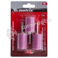 Шарошка абразивная Matrix, цилиндр удлин., 25 x 38 мм, хвостовик 6 мм, F46, 3шт.