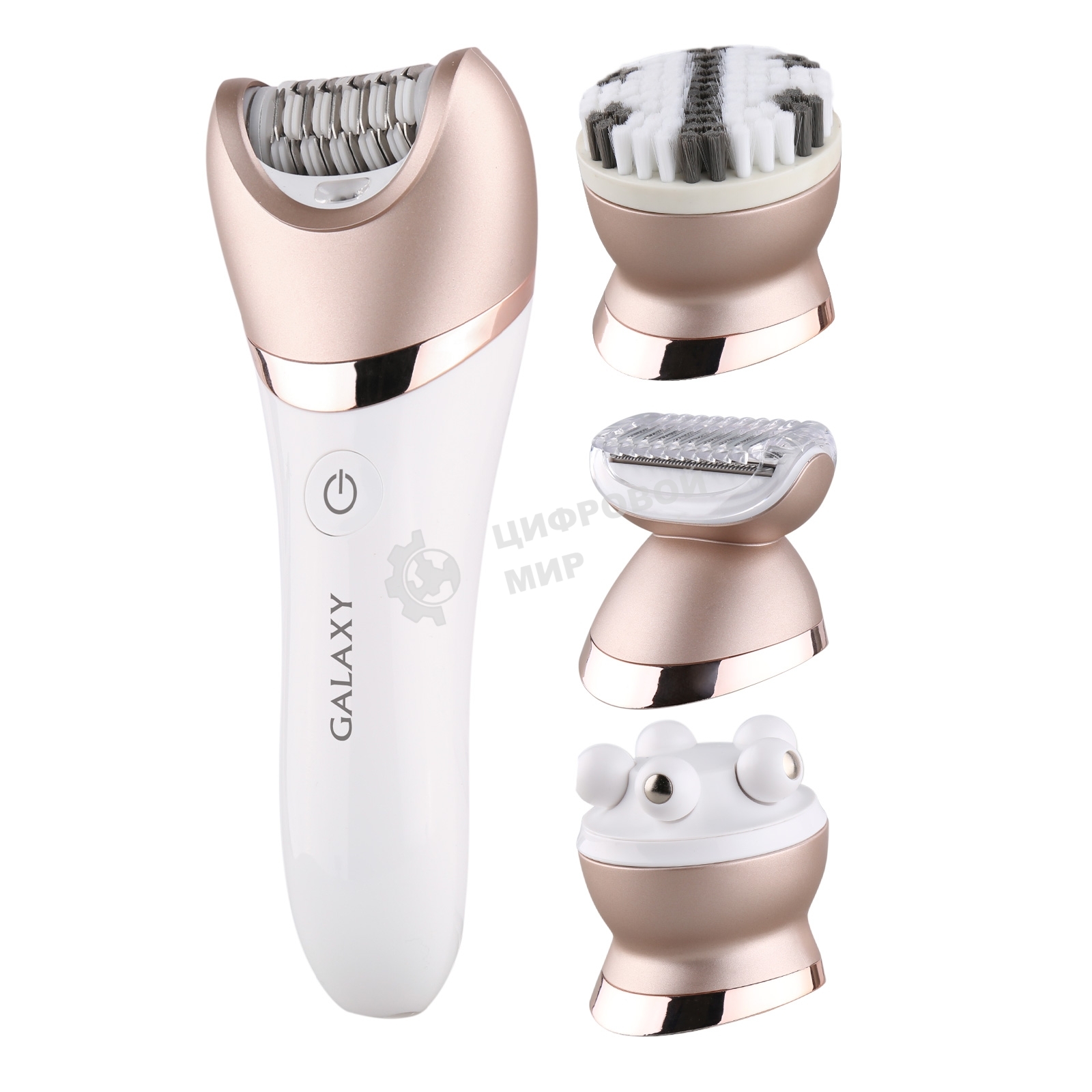 Прибор для ухода за кожей Galaxy Line GL 4960, белый, 2 скорости, 45 минут непрерывной работы, защита от водяных брызг и струй воды с любого направления, 4 основных и 2 дополнительные насадки, индикаторы работы и зарядки