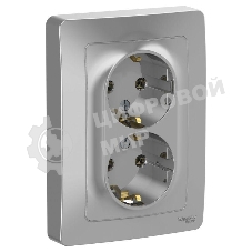 Розетка 2-м СП Blanca 16А 250В без шторок с заземл. алюм. SchE BLNRS001023