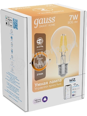 Лампа светодиодная филаментная Gauss Smart Home DIM E27 A60 7 Вт 1/10/40