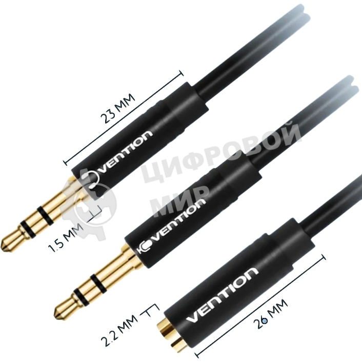 Переходник-разветвитель Vention гибкий Jack 3.5 мм F 4 pin/Jack 3.5 мм M x 2 - 1м BBDBF