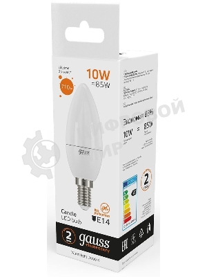 Лампа светодиодная Gauss Elementary 10Вт цок.: E14 свеча 220B 3000K св. свеч. белый теп. C37 (упак.: 10 шт)