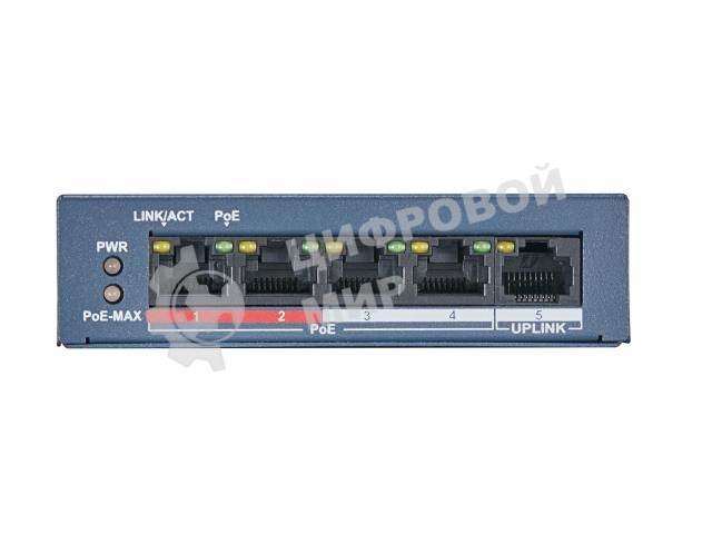 Коммутатор HiWatch DS-S504P(B) 5x100Mb 4PoE+ 35W неуправляемый