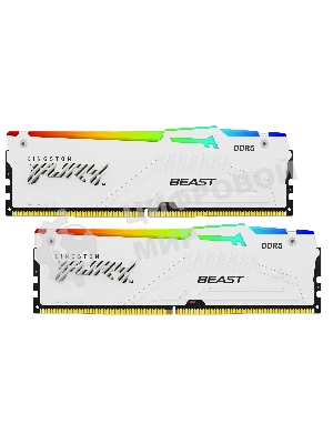 Оперативная память Kingston Fury Beast, DDR5, 32Gb (2x16Gb), 5200MHz, CL40, DIMM, с радиаторами, RGB, белый