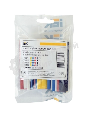 Набор трубок термоусадочных тонкостен. ТТУ 2/1; 4/2; 6/3; 8/4 (ЖЗ; С; К; Ч) 20х8см разноцвет. IEK UDRS-D2-D8-10-1