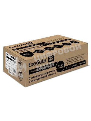 Стабилизатор напряжения ExeGate Master AV-1000 (1000ВА, 140-260В, цифр. индикация вход/вых. напряжения, 220В±8%, КПД 98%, 5 уровней защиты, задержка, метал.корпус, евророзетка, RTL)
