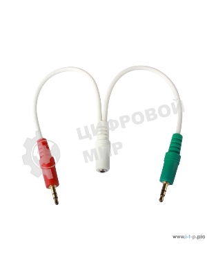 Кабель аудио сигнала Cablexpert, Jack3.5 нушники + 3.5 микрофон-> Jack3.5 4pin, длина 20 см, белый