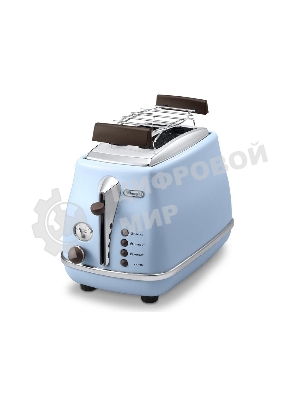 Тостер DeLonghi CTOV 2103.AZ, 900 Вт, на 2 тоста, разморозка, обжаривание, решетка для подогрева, поддон, голубой