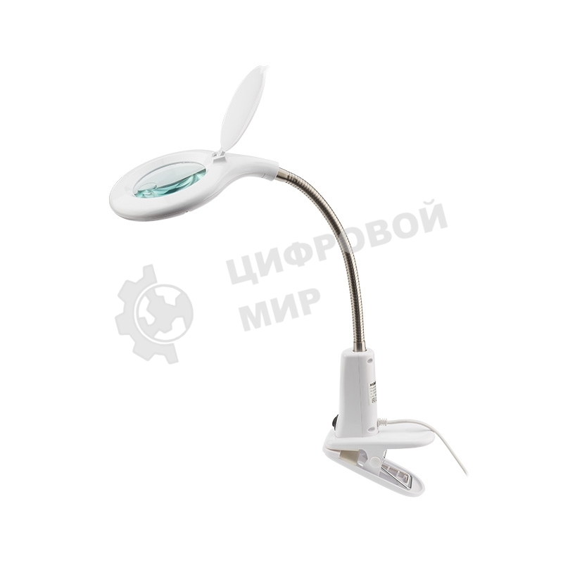 Лупа настольная 3D+12D Rexant с подсветкой 60 LED, прищепка, белая
