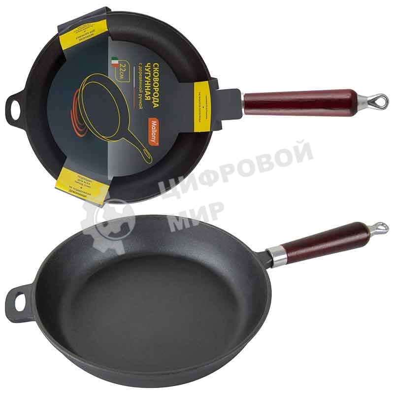 Сковорода Mallony чугунная с деревянной ручкой CIF22-W, диам - 22 см