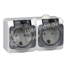 Розетка 2-м ОП Этюд с заземл. защ. шторки IP44 белый SchE PA16-244B