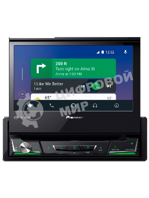 Автомагнитола Pioneer AVH-Z7250BT, 1 DIN, CD, Bluetooth, USB Type-A, AUX, CarPlay, пульт ДУ, съёмная панель