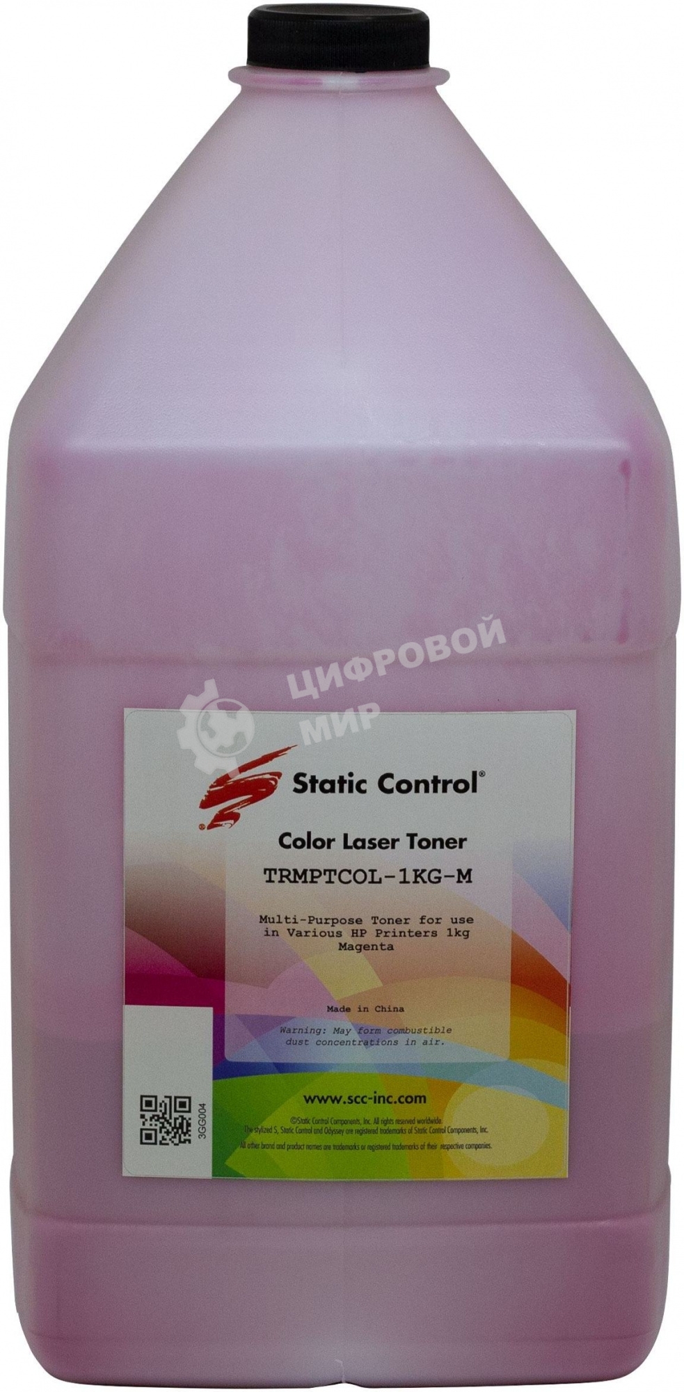 Тонер Static Control TRMPTCOL-1KG-M пурпурный флакон 1000гр. для принтера HP CLJCP1515/Canon MF8330