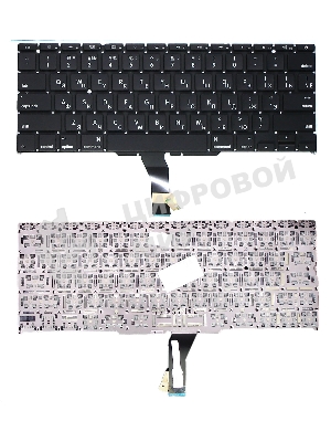 Клавиатура для ноутбука MacBook A1370 2011+ черная с подсветкой, плоский ENTER
