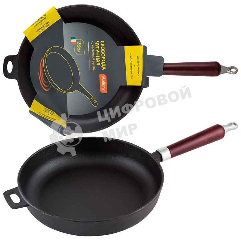 Сковорода MALLONY CIF28-W чугунная с деревянной ручкой, диам - 28 см
