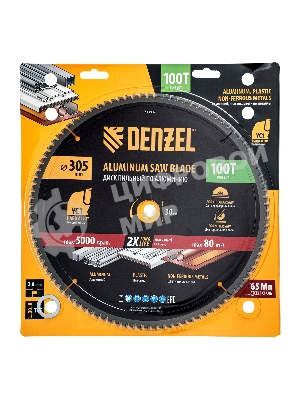 Пильный диск по алюминию Denzel ф305 х 30 мм, 100 зубьев 733807