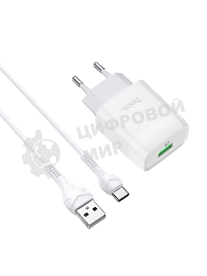 Зарядное устройство Hoco 18Вт, 3А, QC3.0, 1xUSB + кабель USB/Type-C, C72Q, белый, блистер