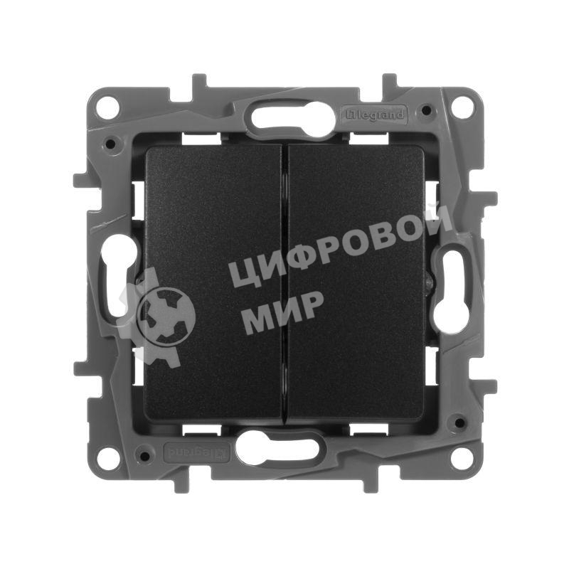 Выключатель двухклавишный, автоматические клеммы, Etika, 10AX, 250В~, антрацит Выключатель двухклавишный, автоматические клеммы, Etika, 10AX, 250В~, антрацит