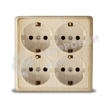 Розетка 4-м ОП Олимп с заземл. квадрат сосна UNIVersal 1177