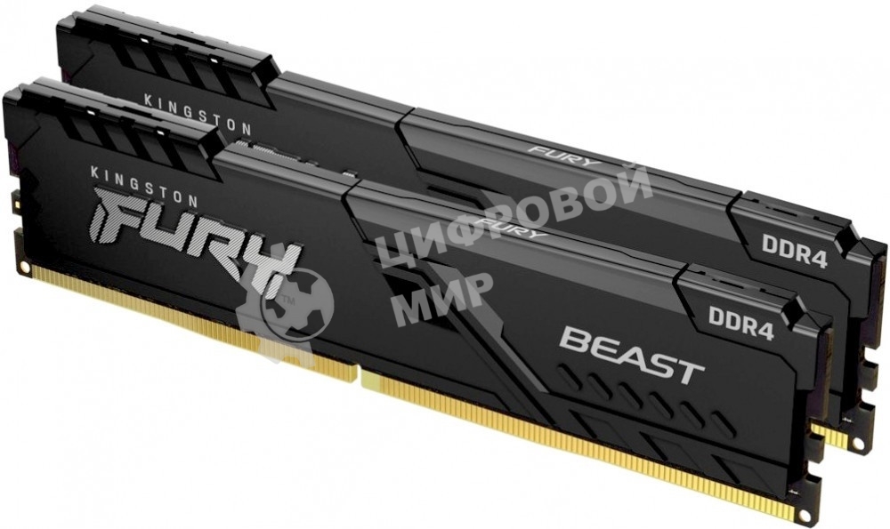 Оперативная память Kingston Fury Beast, DDR4, 16GB (2x8GB), 3200MHz, CL16, DIMM, с радиатором, черный