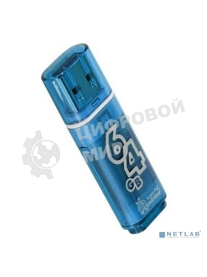 Флешка USB SmartBuy Glossy series Blue (SB64GbGS-B), 64Gb, USB 2.0, R/W 25/15, нежно-голубой