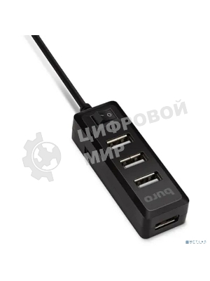 Разветвитель USB 2.0 Buro BU-HUB4-0.5L-U2.0 4порт. черный